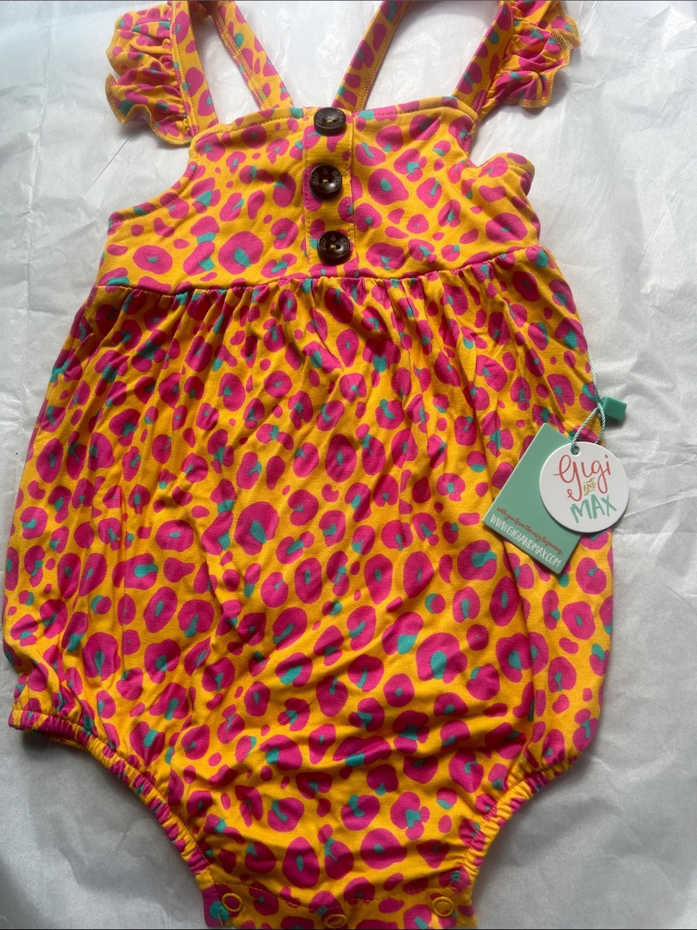 Gigi Max Bright Pink & Yellow Leopard Romper 18-24 mos nwts